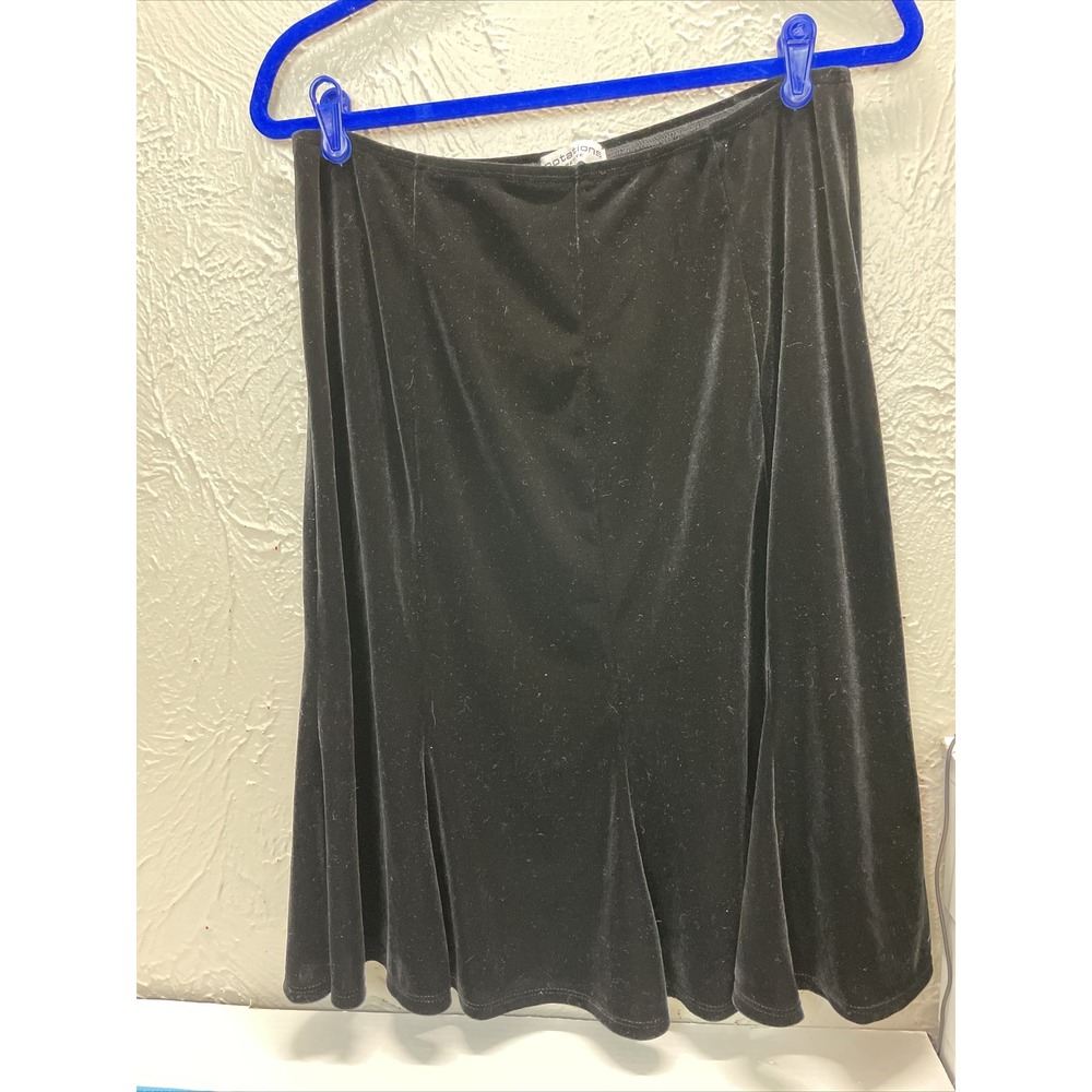 NOTATIONS Black Stretch Velour Skirt Flared Hem Womens Petite Large PL